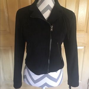 Black faux-suede crop jacket